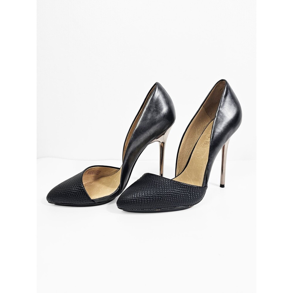 L.A.M.B. Black Size 8 Leather Textured Vintage Y2K d'Orsay Stileto Heels